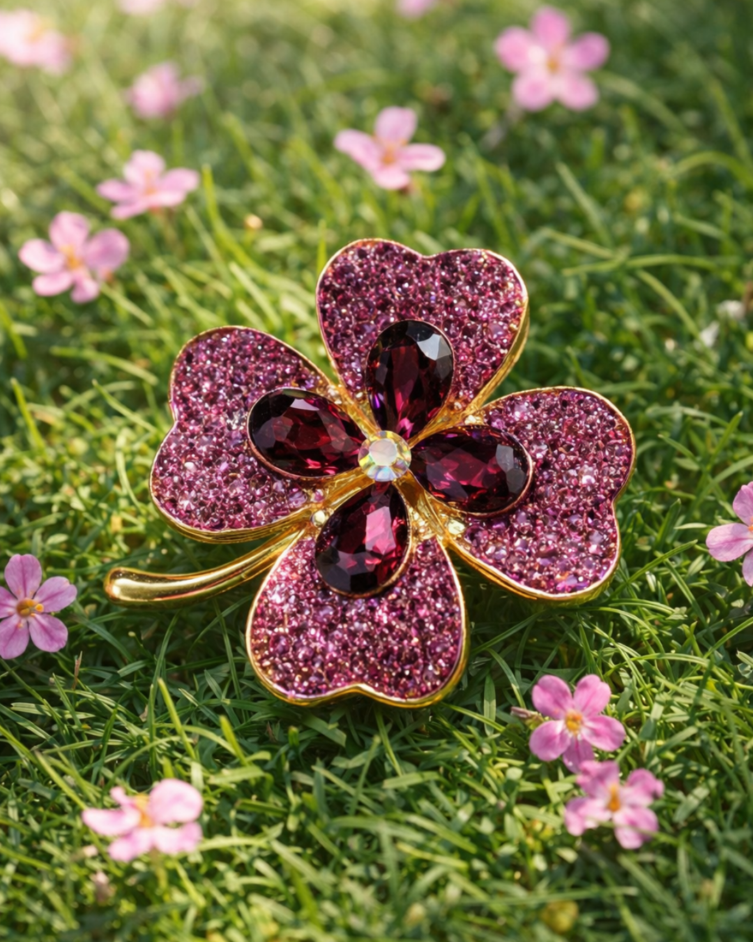 Hugs & Gifts | Yakut Işıltı Yonca Broş 🍀💎✨
