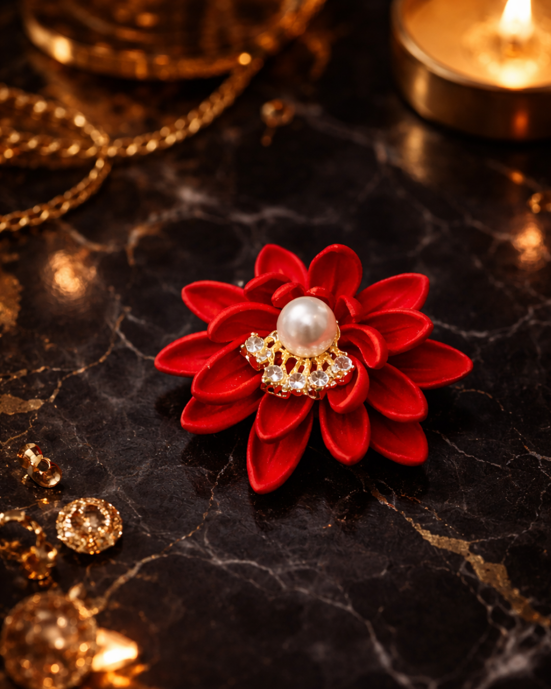 Hugs & Gifts | Kırmızı İnci Çiçek Broş ❤️✨