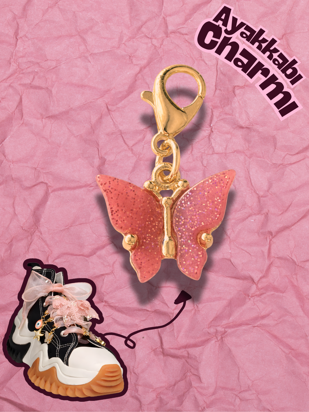 Hugs & Gifts – Coquette Charm | Şeftali Pembe Kelebek Charm 🍑