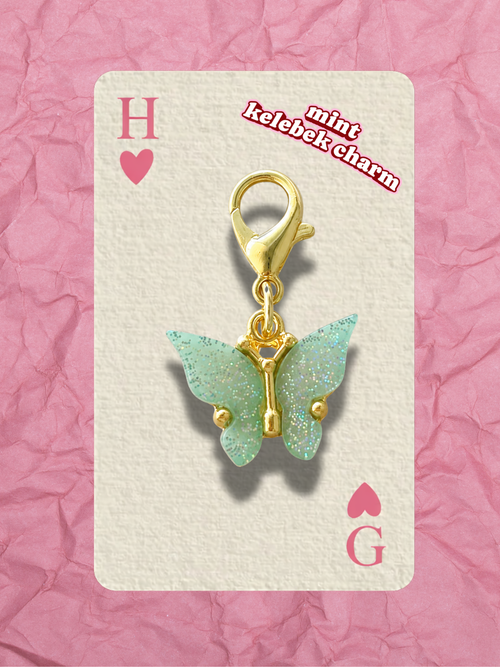 Hugs & Gifts – Coquette Charm | Mint Turkuaz Işıltılı Kelebek Charm 🍋‍🟩