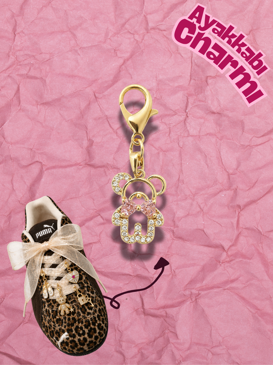 Hugs & Gifts – Glam Charm | Pembe Fiyonklu Ayıcık Charm 🐻✨