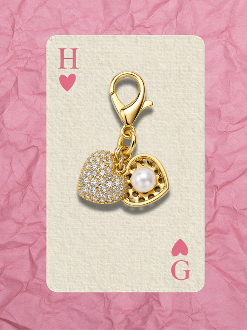 Hugs & Gifts – Coquette Charm | Pearl Heart Duo Charm 🤍💛💞