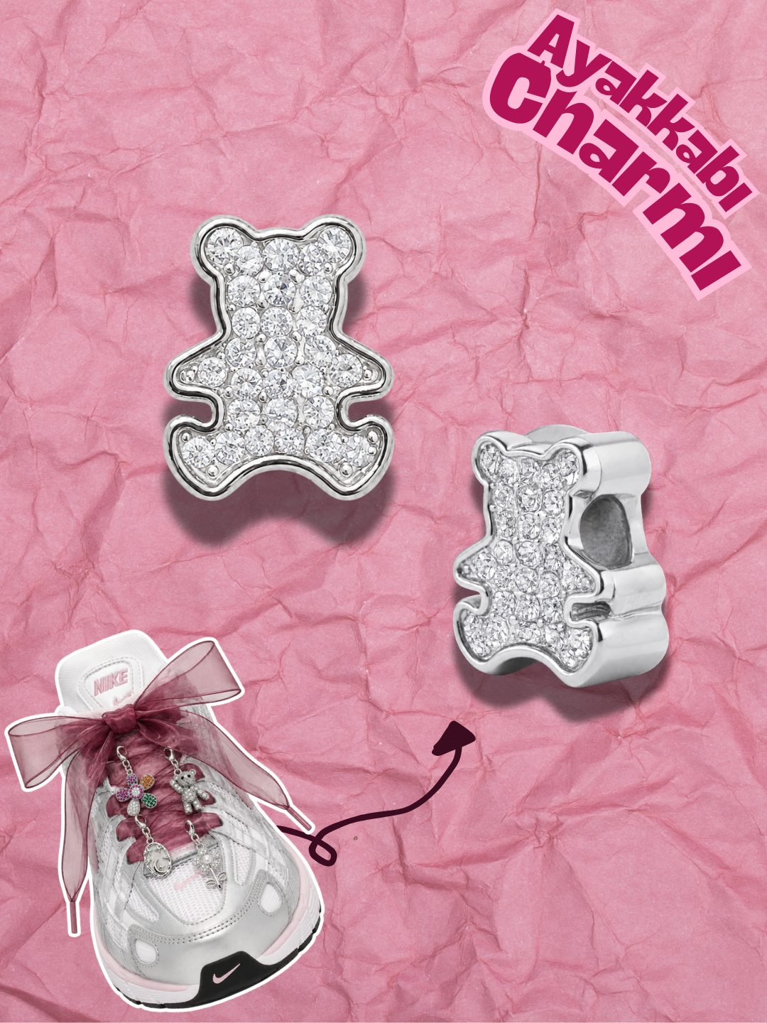 Hugs & Gifts – Glam Charm | Işıltılı Gümüş Ayıcık Charm 🩶✨ 🧸