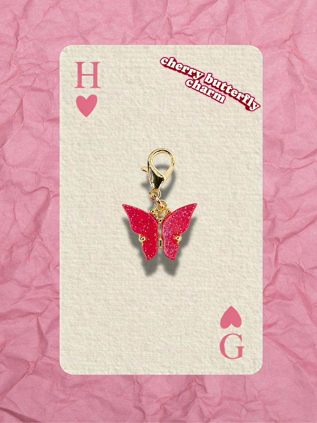Hugs & Gifts – Coquette Charm | Fuşya Pembe Işıltılı Kelebek Charm 🍒