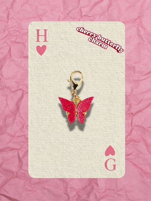 Hugs & Gifts – Coquette Charm | Fuşya Pembe Işıltılı Kelebek Charm 🍒