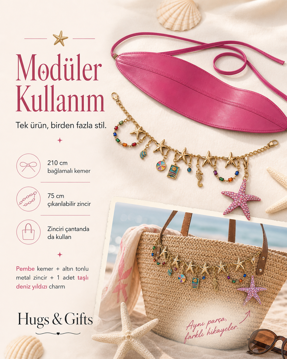 Zincirli Kemer – Deniz Yıldızı Detaylı Deri Görünümlü Bel Kemeri