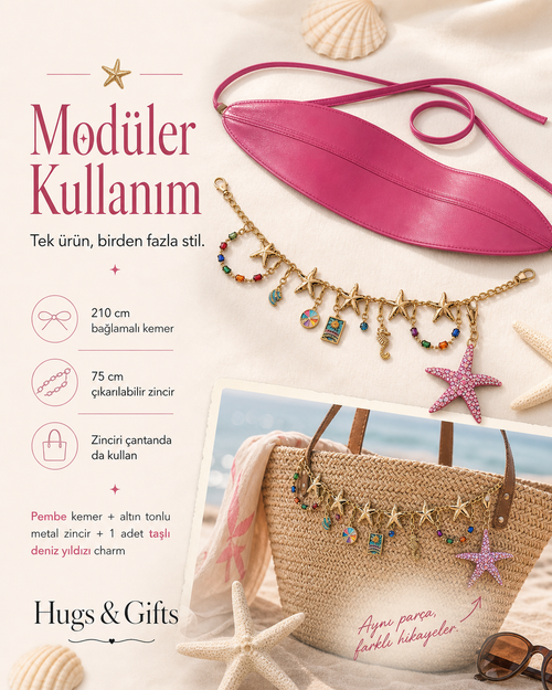 Zincirli Kemer – Deniz Yıldızı Detaylı Deri Görünümlü Bel Kemeri