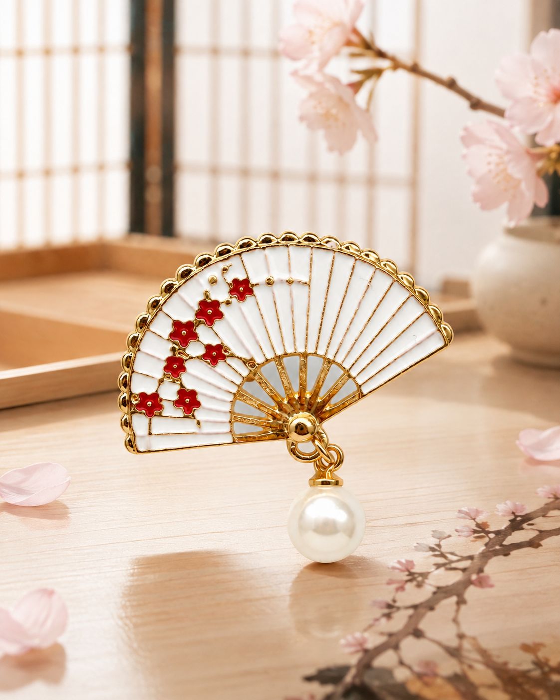 Sakura Yelpazesi İnci Broş 🌸